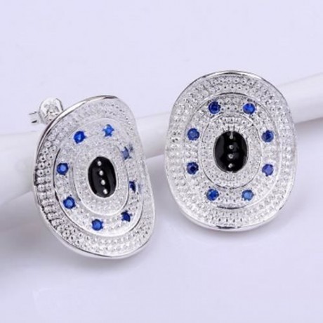 PAIR OF CHIC WOMEN'S BEAD EMBELLISHED EARRINGS (BLUE)