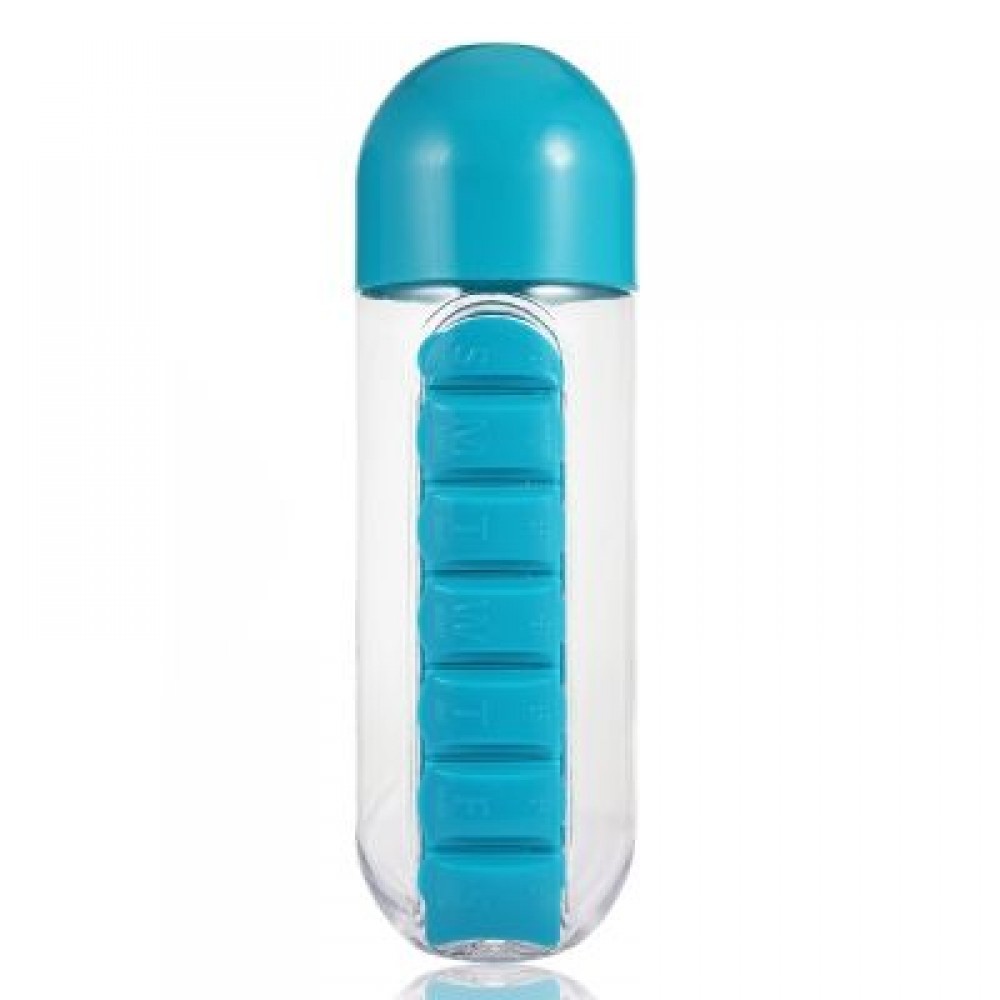 Outdoor Portable Water Bottle with Pill Case (BLUE)