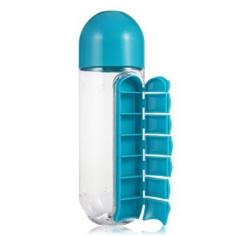 Outdoor Portable Water Bottle with Pill Case (BLUE)