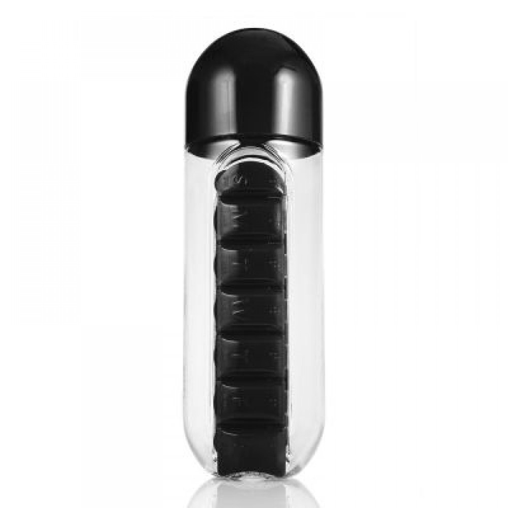 Outdoor Portable Water Bottle with Pill Case (BLACK)