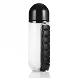 Outdoor Portable Water Bottle with Pill Case (BLACK)
