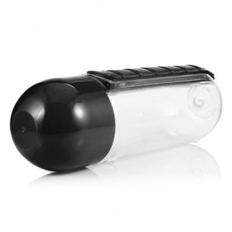 Outdoor Portable Water Bottle with Pill Case (BLACK)
