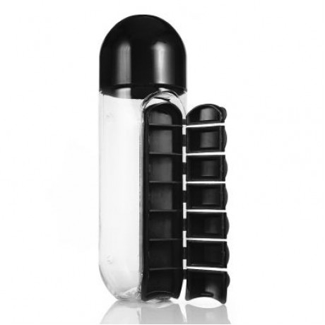 Outdoor Portable Water Bottle with Pill Case (BLACK)