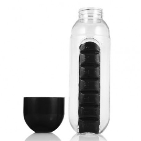 Outdoor Portable Water Bottle with Pill Case (BLACK)