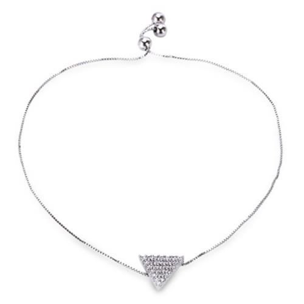 TRIANGLE RHINESTONE PLATED WOMEN CHAIN BRACELET (SILVER)