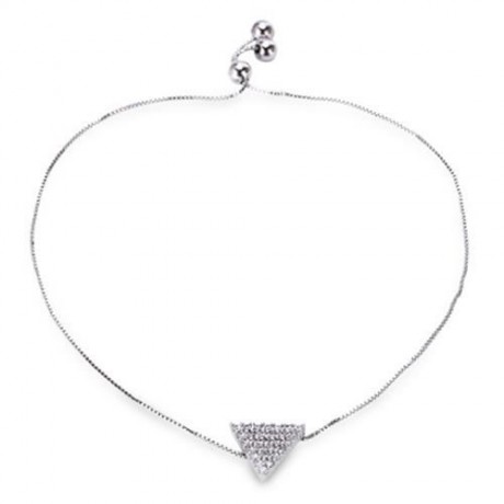 TRIANGLE RHINESTONE PLATED WOMEN CHAIN BRACELET (SILVER)