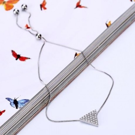 TRIANGLE RHINESTONE PLATED WOMEN CHAIN BRACELET (SILVER)