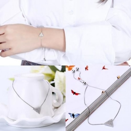 TRIANGLE RHINESTONE PLATED WOMEN CHAIN BRACELET (SILVER)