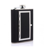 6OZ PORTABLE DUAL-PURPOSE STAINLESS STEEL FLAGON CIGARETTE CASE (SILVER AND BLACK)