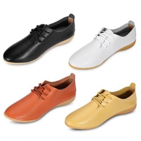 TRENDY POINTED TOE LACE-UP LEATHER WOMEN FLAT SHOES (ORANGE)