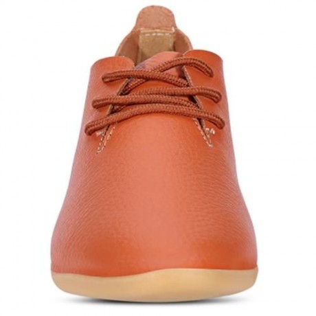 TRENDY POINTED TOE LACE-UP LEATHER WOMEN FLAT SHOES (ORANGE)