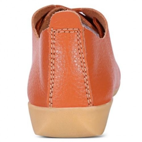 TRENDY POINTED TOE LACE-UP LEATHER WOMEN FLAT SHOES (ORANGE)