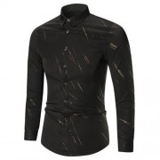 BUTTON UP LONG SLEEVE PRINTED SHIRT (BLACK)