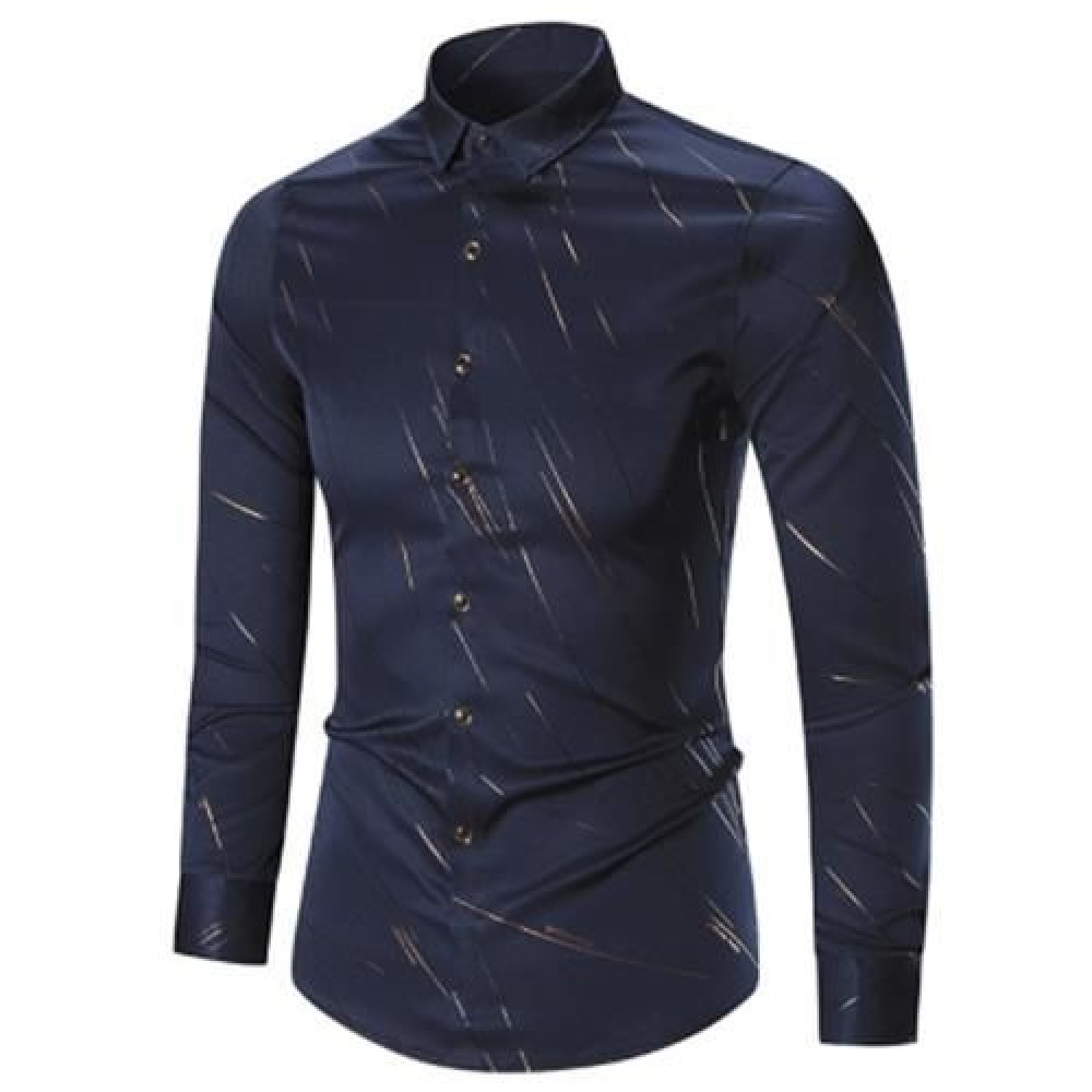 BUTTON UP LONG SLEEVE PRINTED SHIRT (CADETBLUE)