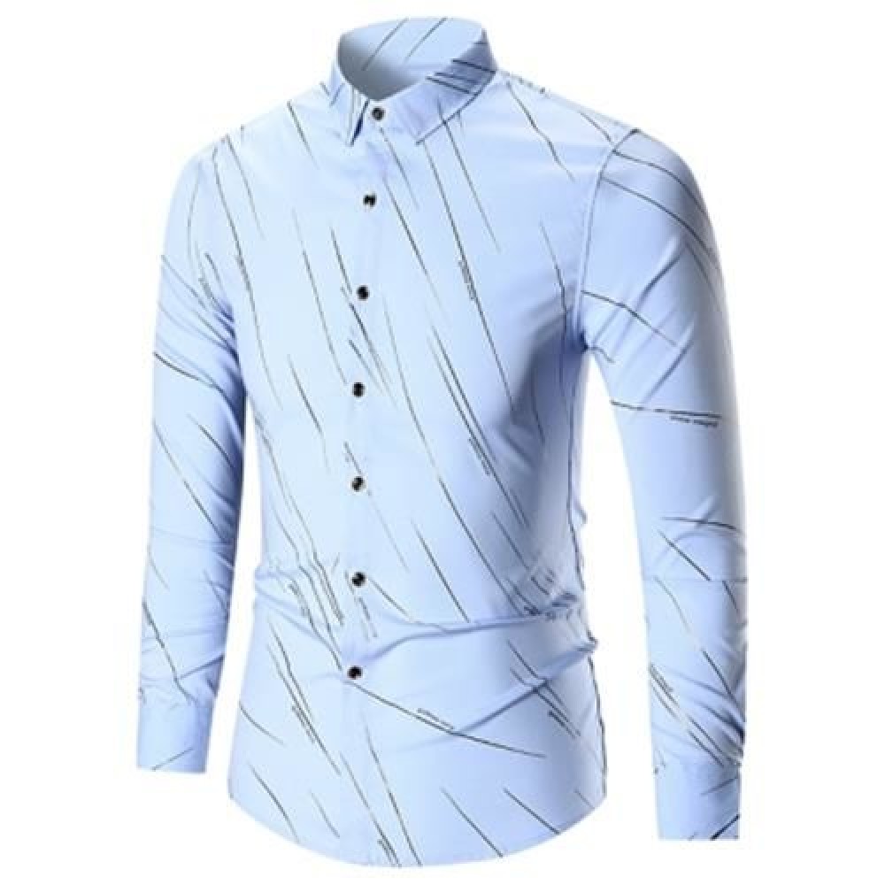 BUTTON UP LONG SLEEVE PRINTED SHIRT (BLUE)