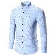 BUTTON UP LONG SLEEVE PRINTED SHIRT (BLUE)