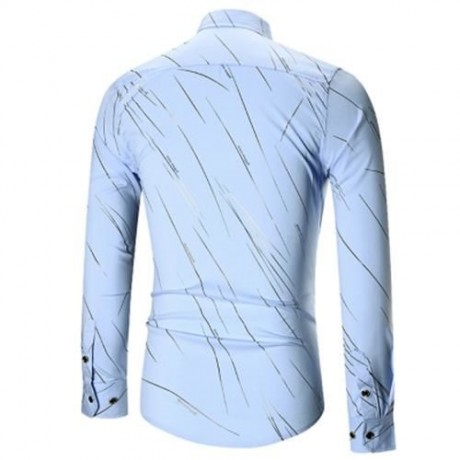 BUTTON UP LONG SLEEVE PRINTED SHIRT (BLUE)