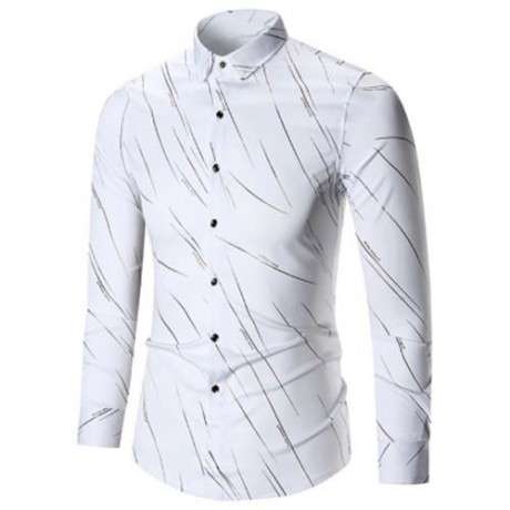 BUTTON UP LONG SLEEVE PRINTED SHIRT (WHITE)