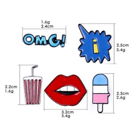 LIPS ICE CREAM DRINK OMG BROOCH SET (COLORMIX)