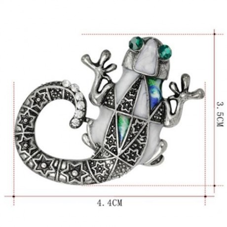 MECHANICAL LIZARD ENGRAVED FAUX GEM BROOCH (SILVER)