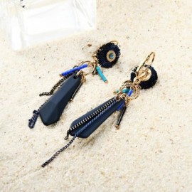 RHINESTONE CHAIN FRINGED HOOP DROP EARRINGS (BLUE)