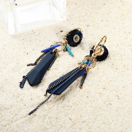 RHINESTONE CHAIN FRINGED HOOP DROP EARRINGS (BLUE)