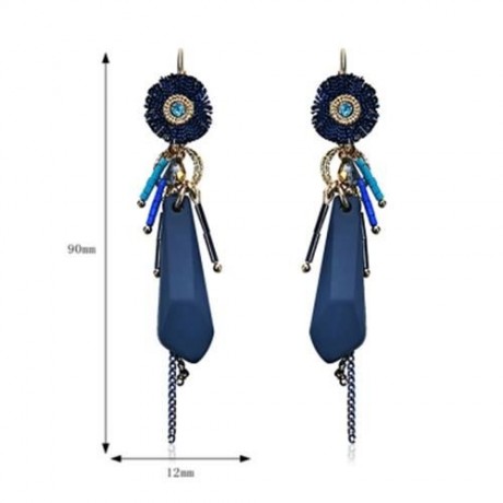RHINESTONE CHAIN FRINGED HOOP DROP EARRINGS (BLUE)