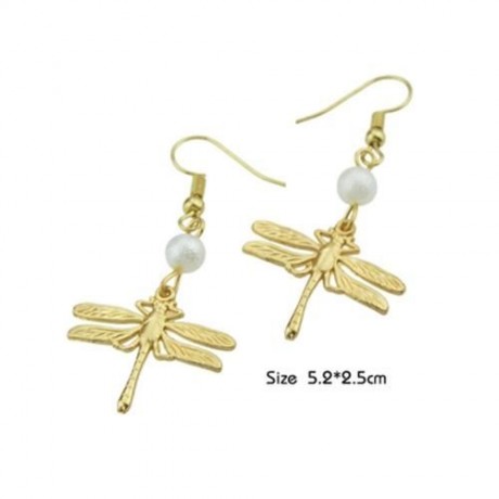 FAUX PEARL DRAGONFLY FISH HOOK EARRINGS (GOLDEN)