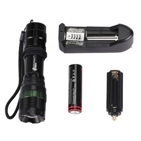 LED ZOOM ALUMINUM ALLOY RECHARGEABLE FLASHLIGHT (BLACK)