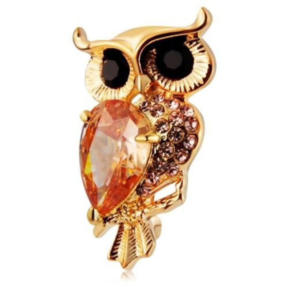 ZIRCON SHINNY RHINESTONES OWL SHAPE BROOCH WOMEN ACCESSORY (GOLDEN)