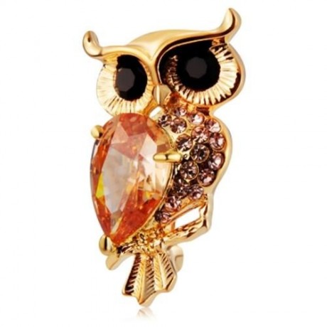 ZIRCON SHINNY RHINESTONES OWL SHAPE BROOCH WOMEN ACCESSORY (GOLDEN)