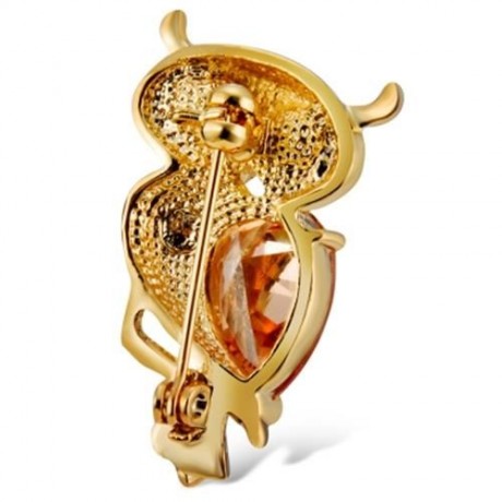 ZIRCON SHINNY RHINESTONES OWL SHAPE BROOCH WOMEN ACCESSORY (GOLDEN)