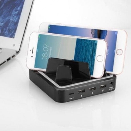 HAWK S400 36W POWER 3 USB PORTS TYPE-C CHARGING STATION (BLACK)