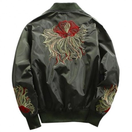 EMBROIDERY ZIP SOUVENIR JACKET (ARMY GREEN)