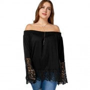 OFF THE SHOULDER LACE TRIM PLUS SIZE TOP (BLACK)