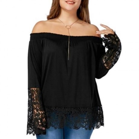 OFF THE SHOULDER LACE TRIM PLUS SIZE TOP (BLACK)