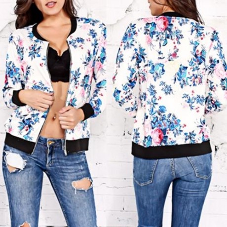 FLOWER PRINTED ZIPPERED JACKET (WHITE)