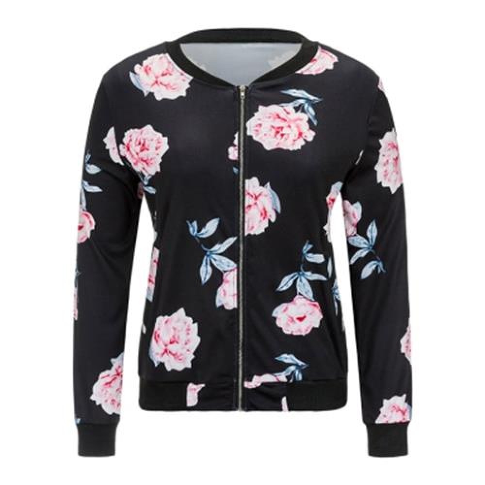 ZIP UP CARNATION PRINT JACKET (BLACK)