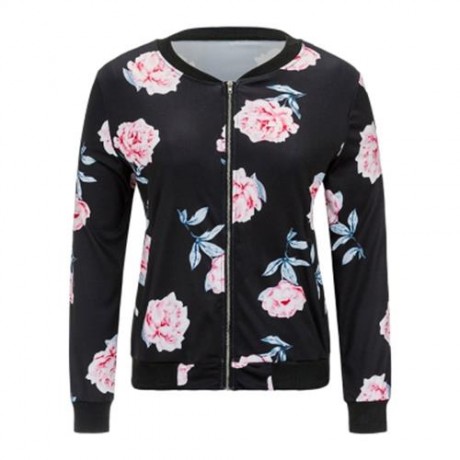 ZIP UP CARNATION PRINT JACKET (BLACK)