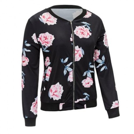 ZIP UP CARNATION PRINT JACKET (BLACK)