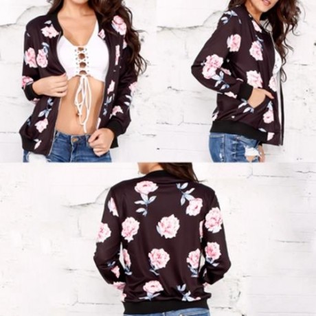 ZIP UP CARNATION PRINT JACKET (BLACK)