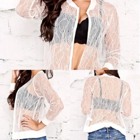 LACE ZIP UP SHEER JACKET (WHITE)