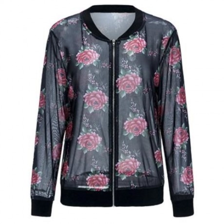 FLOWER PRINT SHEER JACKET (BLACK)