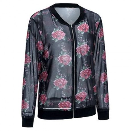 FLOWER PRINT SHEER JACKET (BLACK)