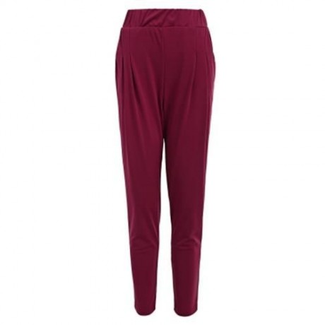 ELASTIC WAIST ANKLE LENGTH PLUS SIZE PENCIL PANTS (PURPLISH RED C5)