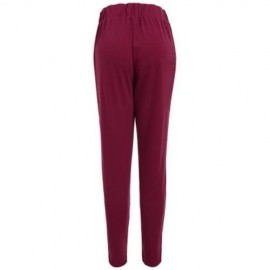 ELASTIC WAIST ANKLE LENGTH PLUS SIZE PENCIL PANTS (PURPLISH RED C5)