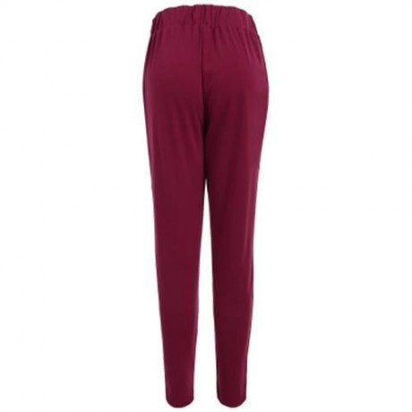 ELASTIC WAIST ANKLE LENGTH PLUS SIZE PENCIL PANTS (PURPLISH RED C5)
