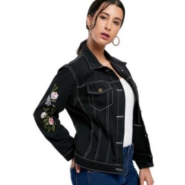 FLORAL EMBROIDERY DENIM JACKET (BLACK)
