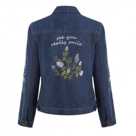 FLORAL EMBROIDERY DENIM JACKET (BLACK)