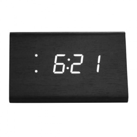 VOICE-ACTIVATED TEMPERATURE WOODEN ELECTRONIC ALARM CLOCK (BLACK)